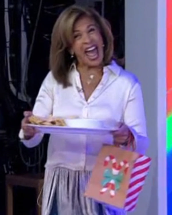 The Today Show 2025 Hoda Kotb White Satin Fringed Shirt