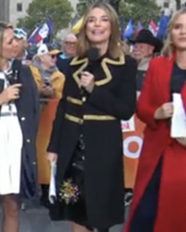 The Today Show 2025 Savannah Guthrie Metallic-Trim Black Coat