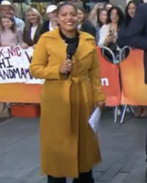 The Today Show 2025 Sheinelle Jones Mustard Yellow Belted Coat