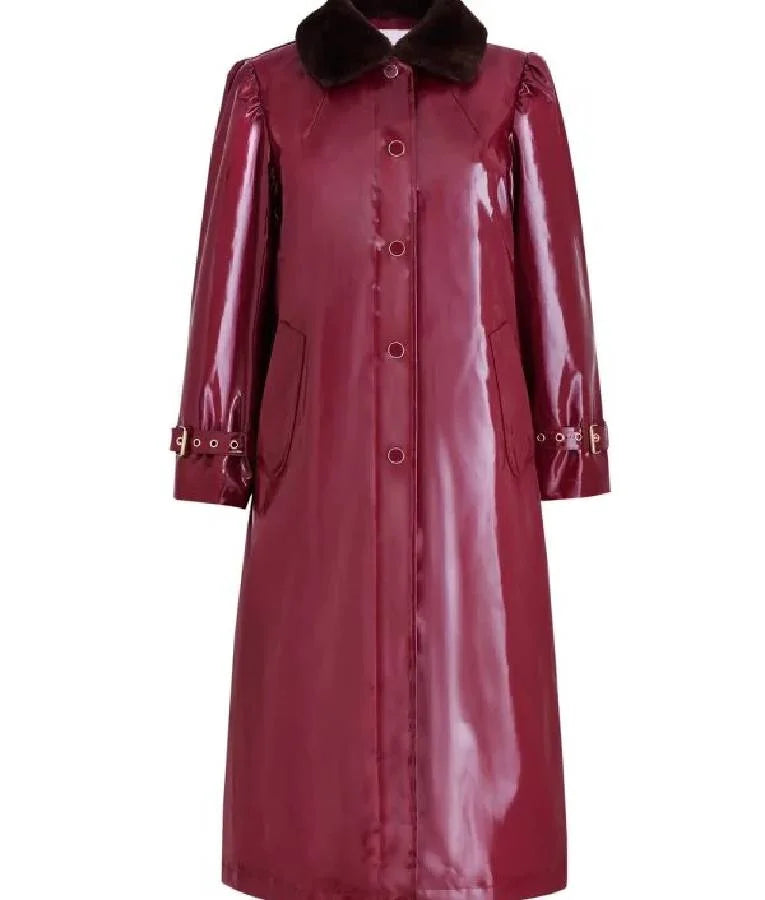 The Today Show Dylan Dreyer Fur Collar Long Rain Coat