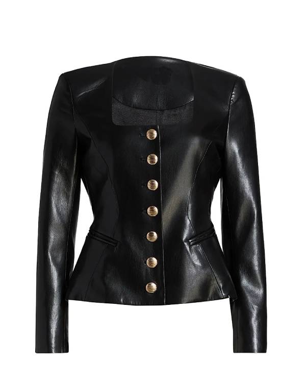 The View Joy Behar Black Leather Square Neck Jacket