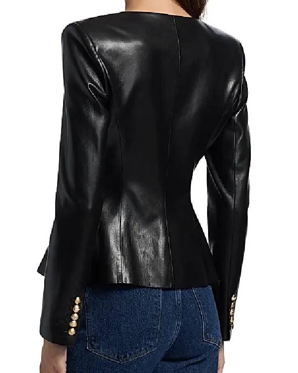 The View Joy Behar Black Leather Square Neck Jacket