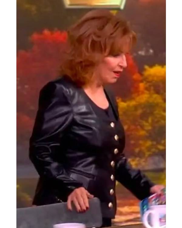 The View Joy Behar Black Leather Square Neck Jacket