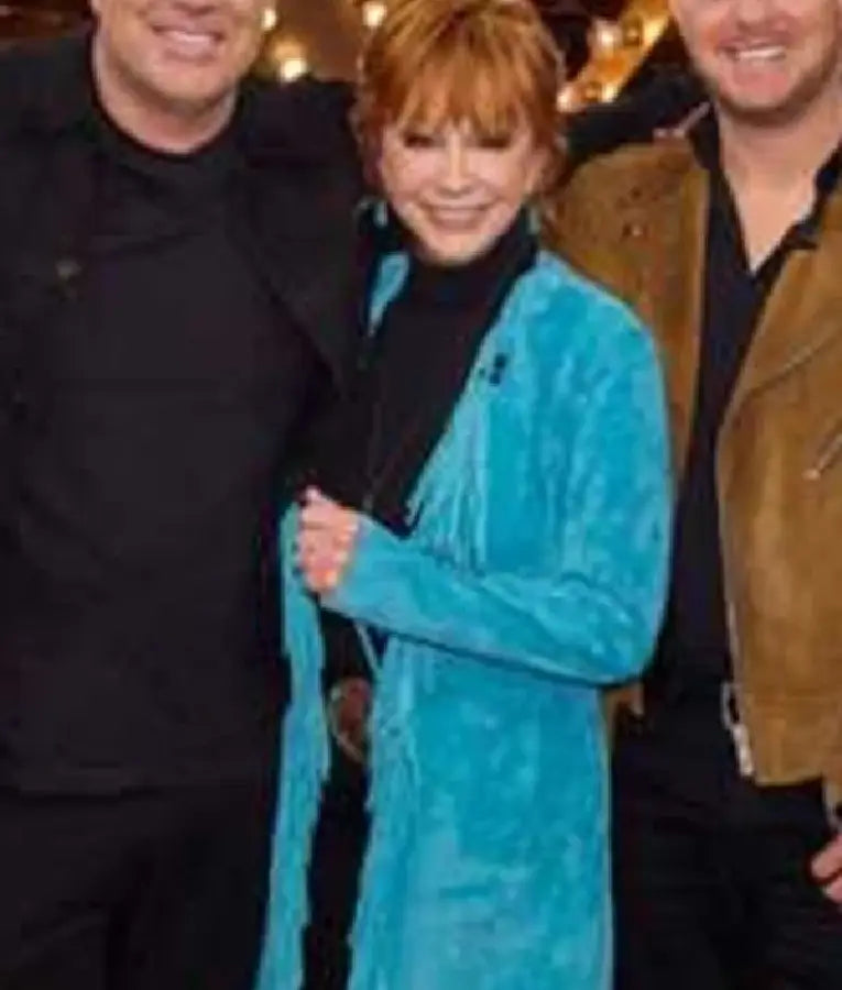 The Voice S28 Reba McEntire Blue Suede Fringe Coat