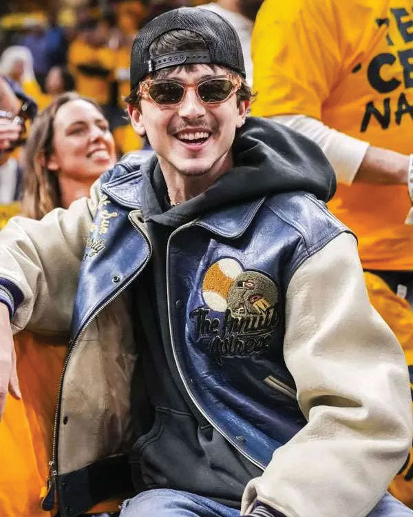 Timothee Chalamet Knicks NBA Game Leather Jacket