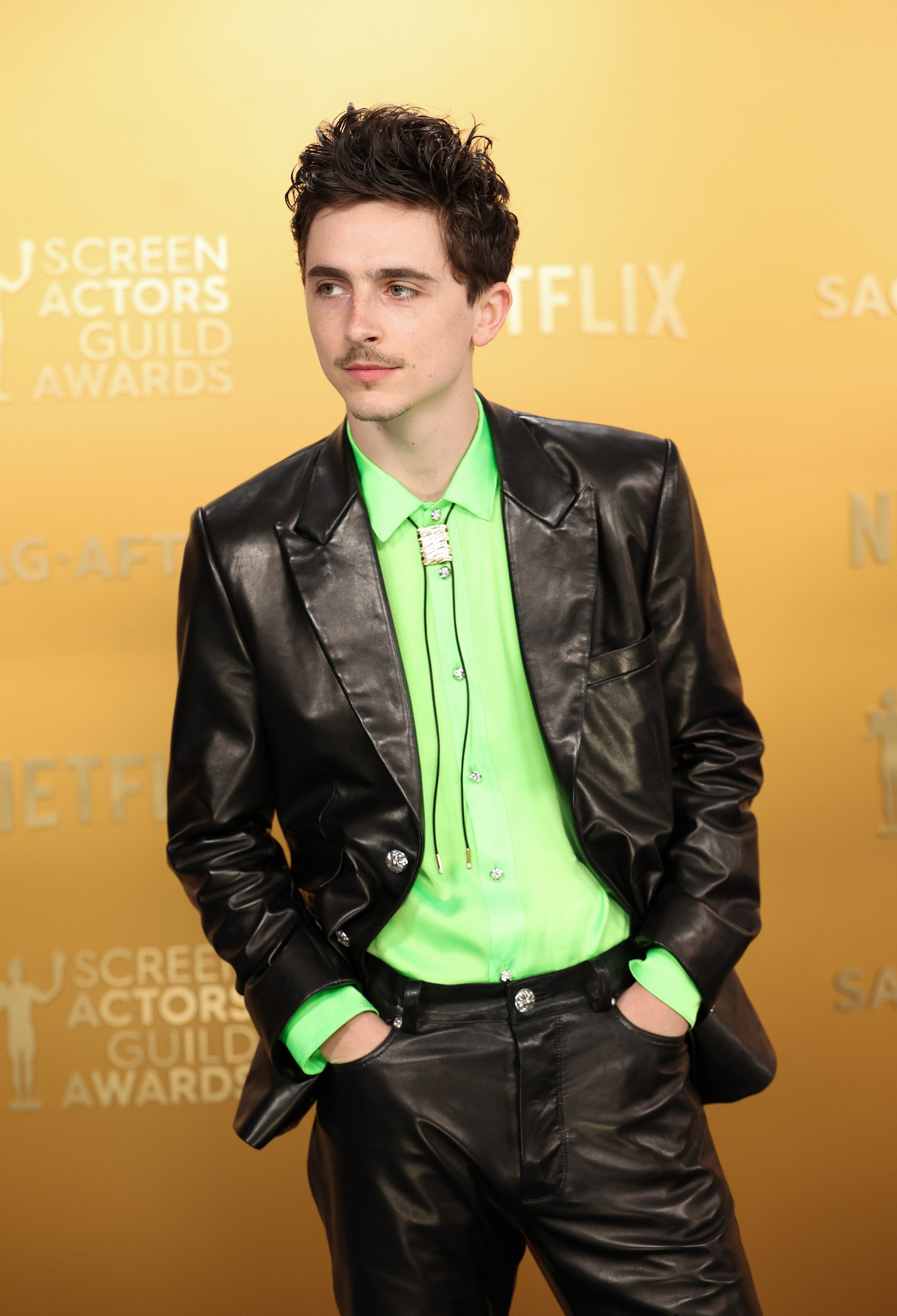 Timothee Chalamet 2025 SAG Awards Black Leather Blazer