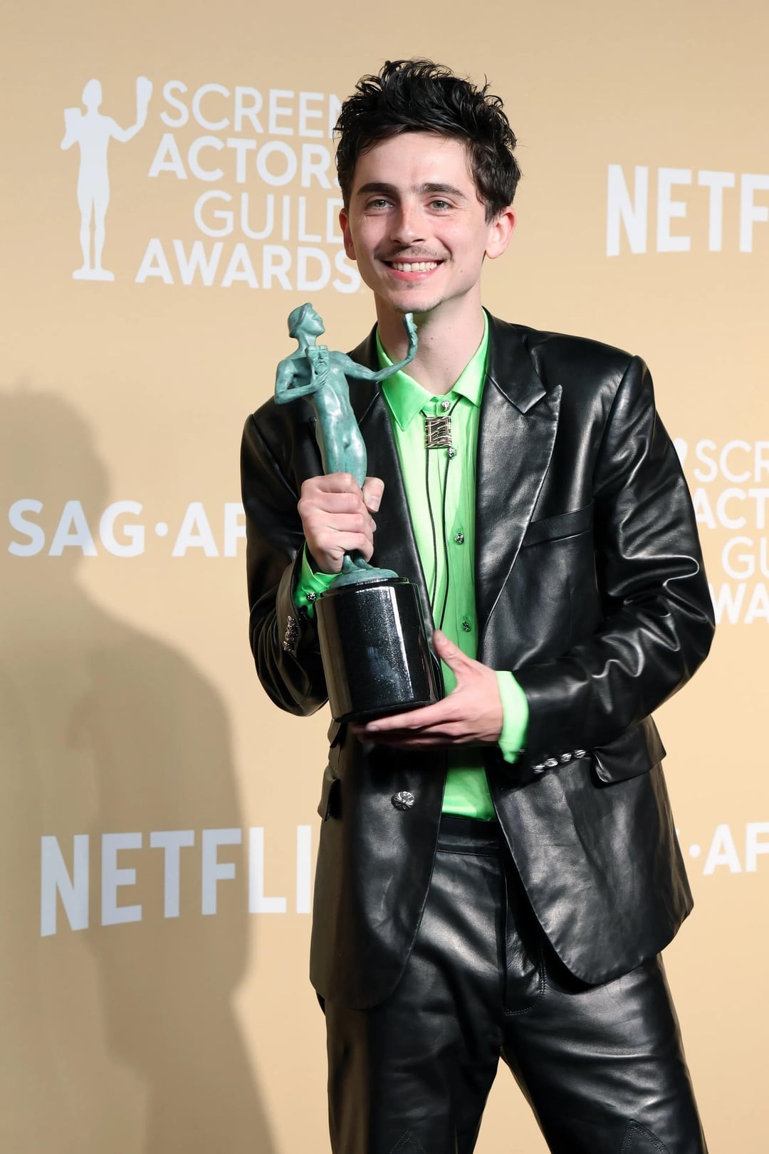Timothee Chalamet 2025 SAG Awards Black Leather Blazer