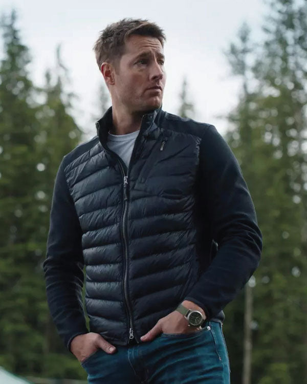 Tracker S01 2024 Justin Hartley Blue Puffer Jacket