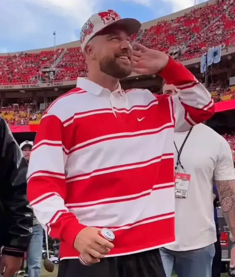 Travis Kelce Cincinnati vs Nebraska Game Striped Rugby Shirt