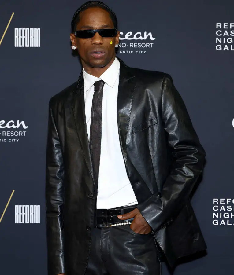 Travis Scott REFORM Alliance Casino Night Event Black Leather Blazer