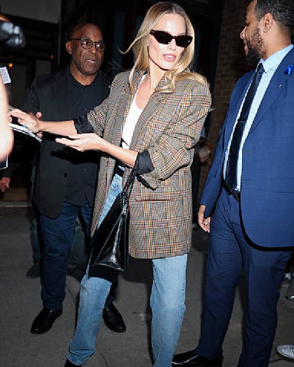 Tribeca NYC Margot Robbie Plaid Coat
