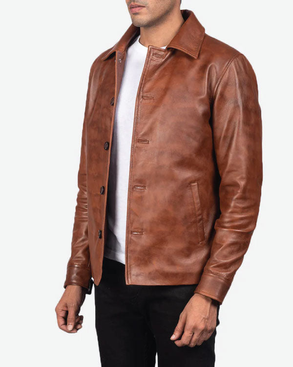 Waffle Brown Leather Jacket