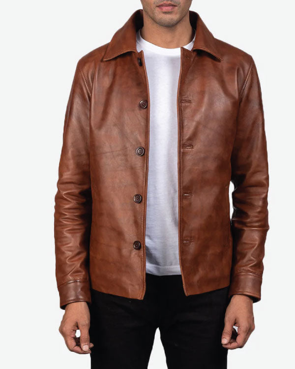 Waffle Brown Leather Jacket