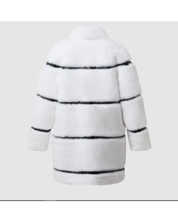Leather Stripes White Mink Fur Coat