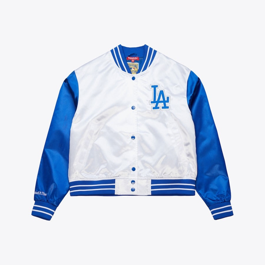 Women White Los Angeles Dodgers Cropped Satin Jacket