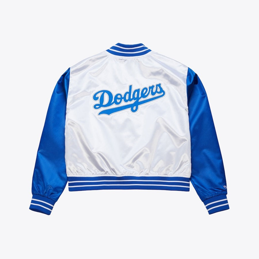 Women White Los Angeles Dodgers Cropped Satin Jacket