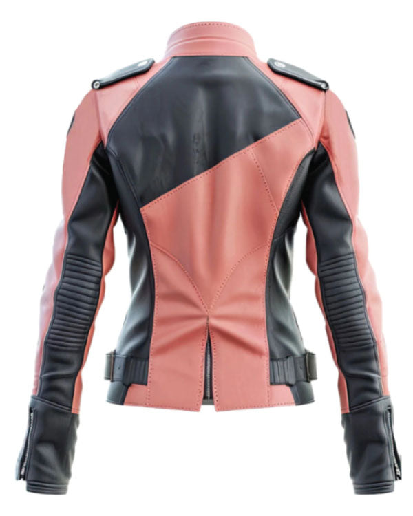 Women’s Ash Grey Pink Leather Bikers Jacket