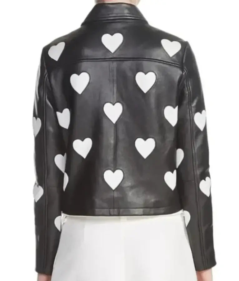 Women’s White Hearts Leather Bikers Jacket