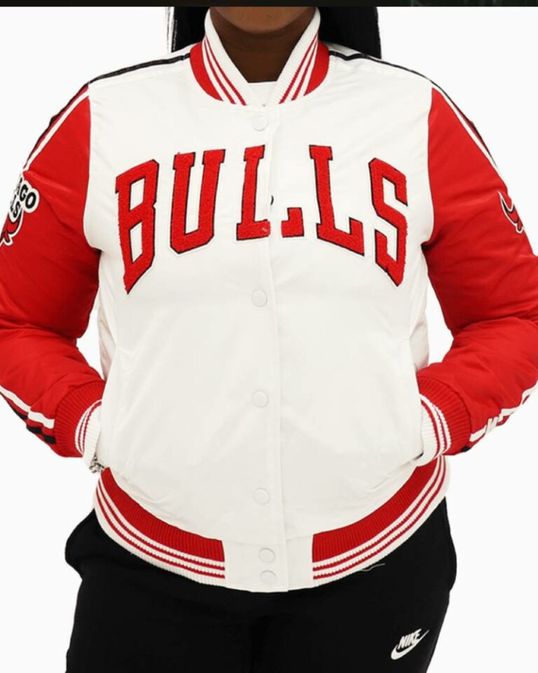 White and Red Chicago Bulls NBA Satin Jacket