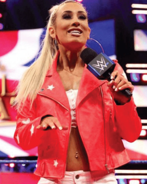 Wrestler Carmella Cropped Red Leather Jacket