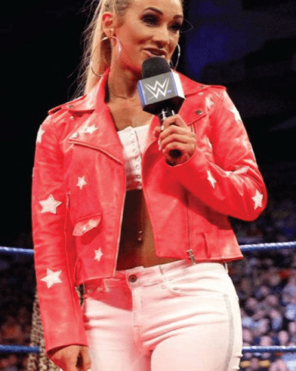 Wrestler Carmella Cropped Red Leather Jacket