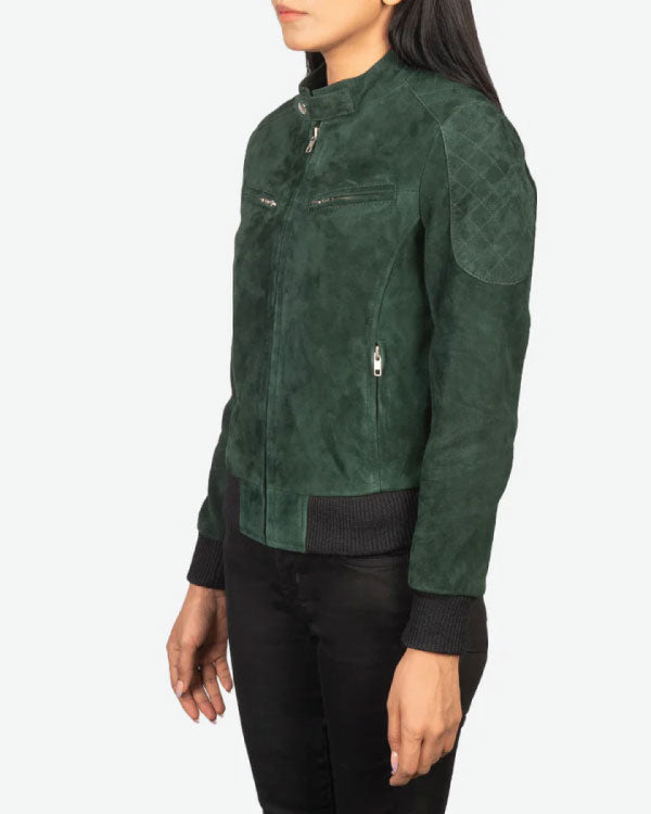 Zenna Green Suede Bomber Jacket