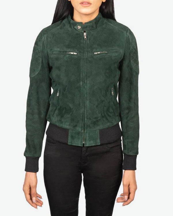 Zenna Green Suede Bomber Jacket