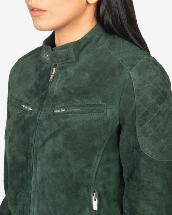 Zenna Green Suede Bomber Jacket