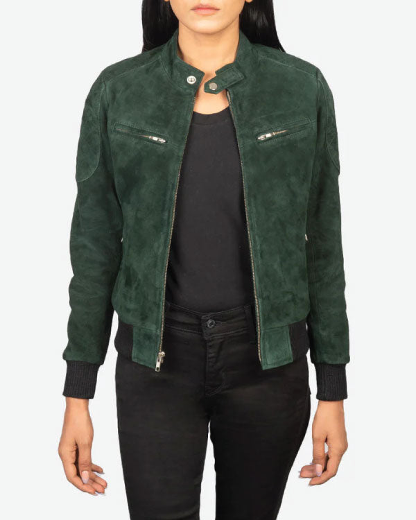 Zenna Green Suede Bomber Jacket