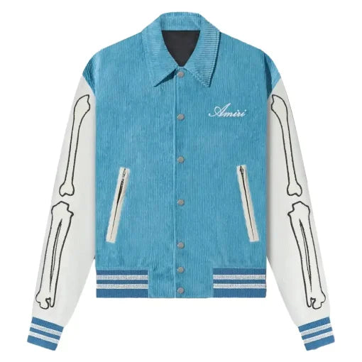 Bones Amiri Corduroy Blue Varsity Jacket