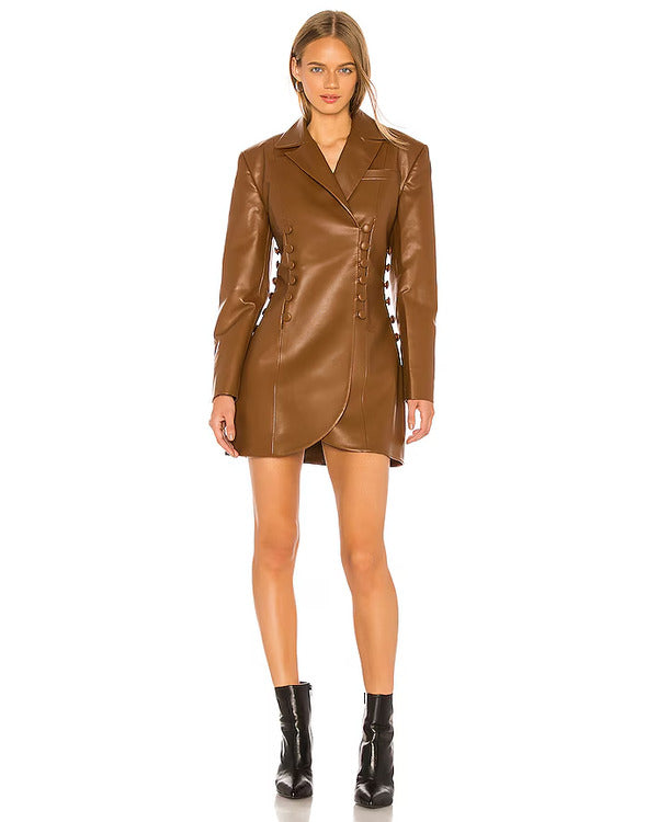 Will Trent S03 Sonja Sohn Brown Leather Mini Dress