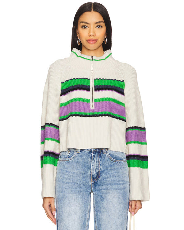 Will Trent S03 Kyrie McAlpin Striped Half Zip Sweater