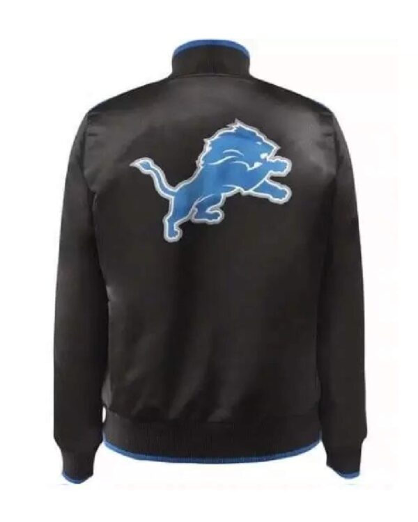 Black Detroit Lions NFL Team Satin Jacket