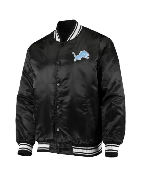 Black NFL Team Detroit Lions Satin Jacket