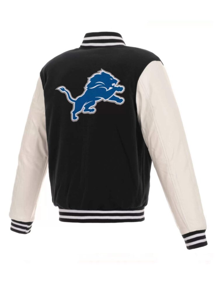 Black White Detroit Lions NFL Team Varsity Jacket