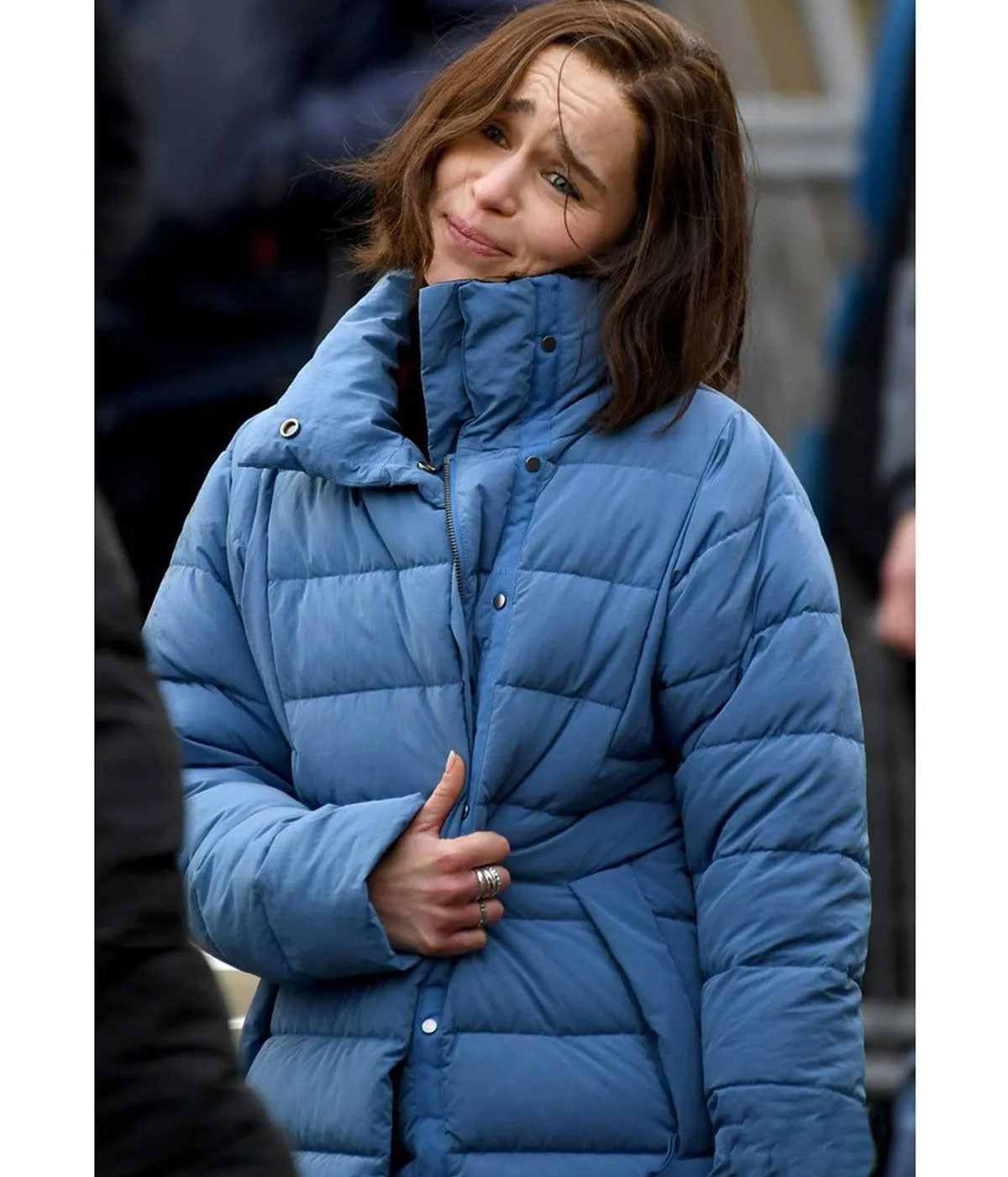 Emilia Clarke Secret Invasion Blue Puffer Coat