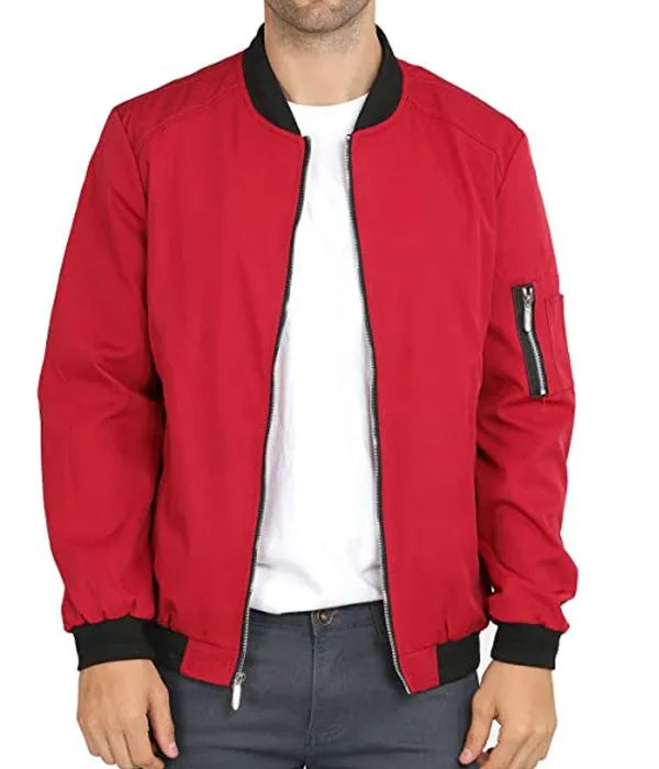 Bruce Willis Apex Bomber Red Satin Jacket