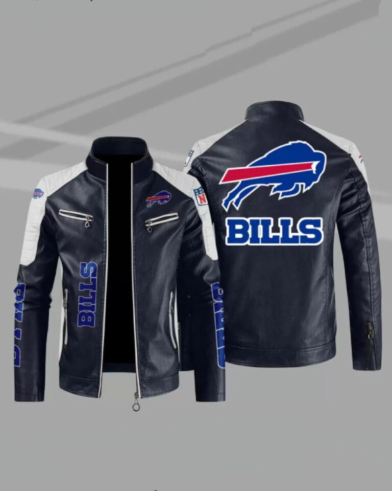 Buffalo Bills Blue White Color Block Leather Jacket