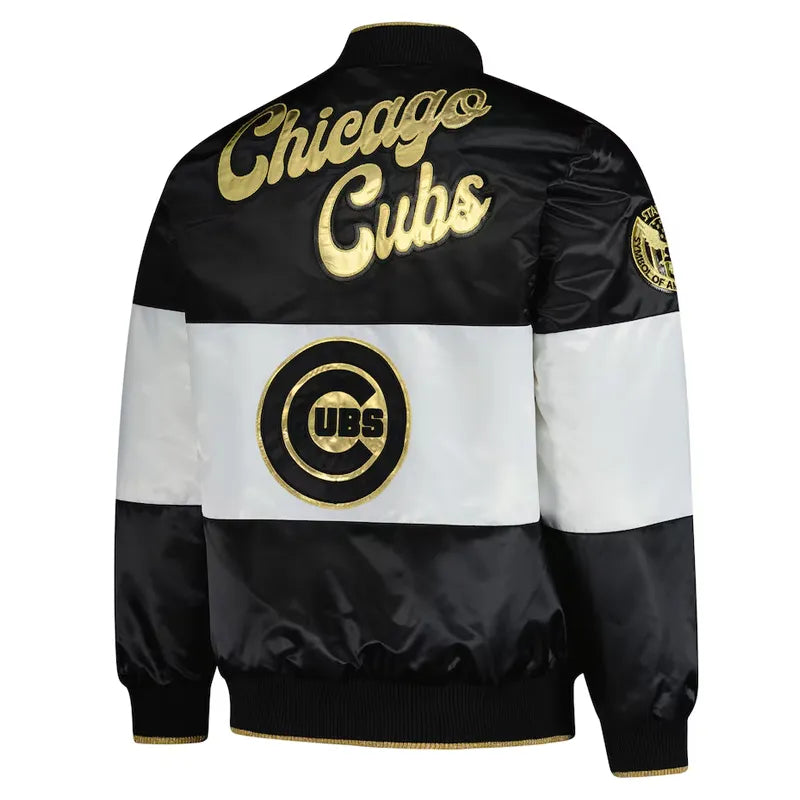 Chicago Cubs Black and White Satin Jacket