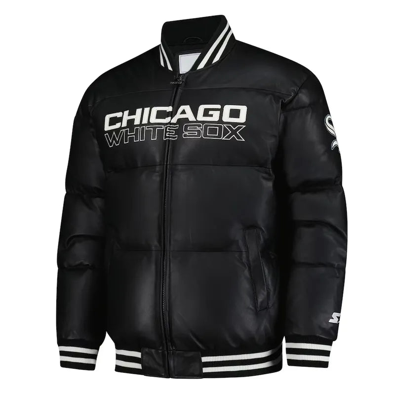 Chicago White Sox Puffer Black Satin Jacket