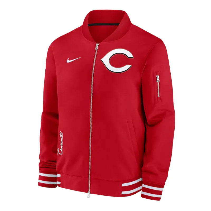 Cincinnati Reds Full-Zip Red Bomber Jacket