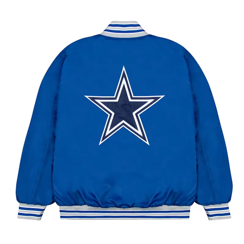 Dallas Cowboys Gray and White Rib Bomber Blue Jacket