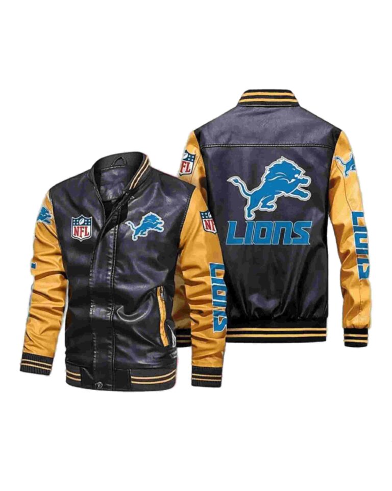 Detroit Lions Black Yellow Bomber Leather Jacket