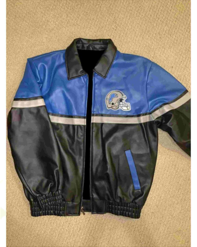 Detroit Lions Blue Football NFL Leather Jacket
