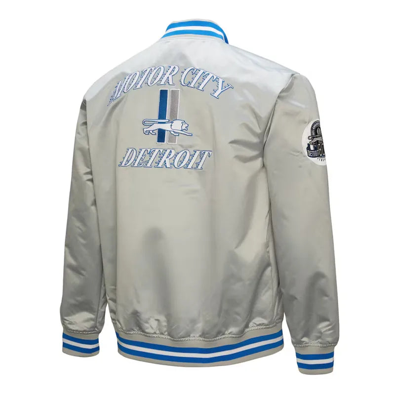 Detroit Lions Double Down Gray Satin Jacket