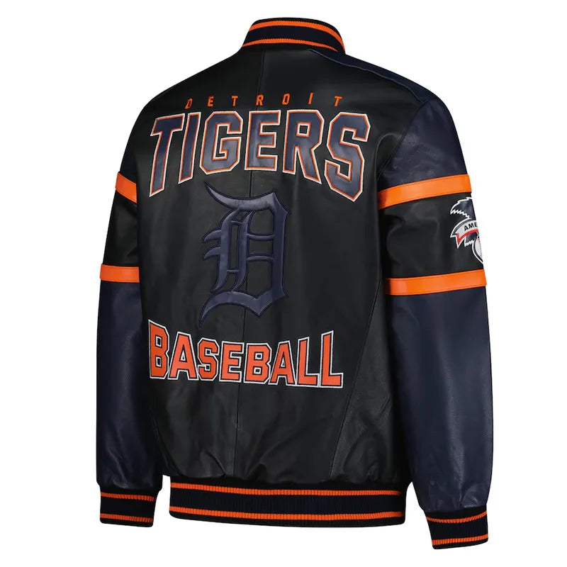 Detroit Tigers Black and Navy Varsity Leather Jacket