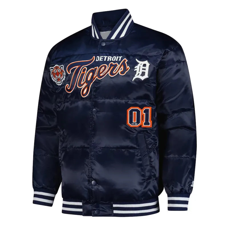 Detroit Tigers Puffer Navy Satin Jacket