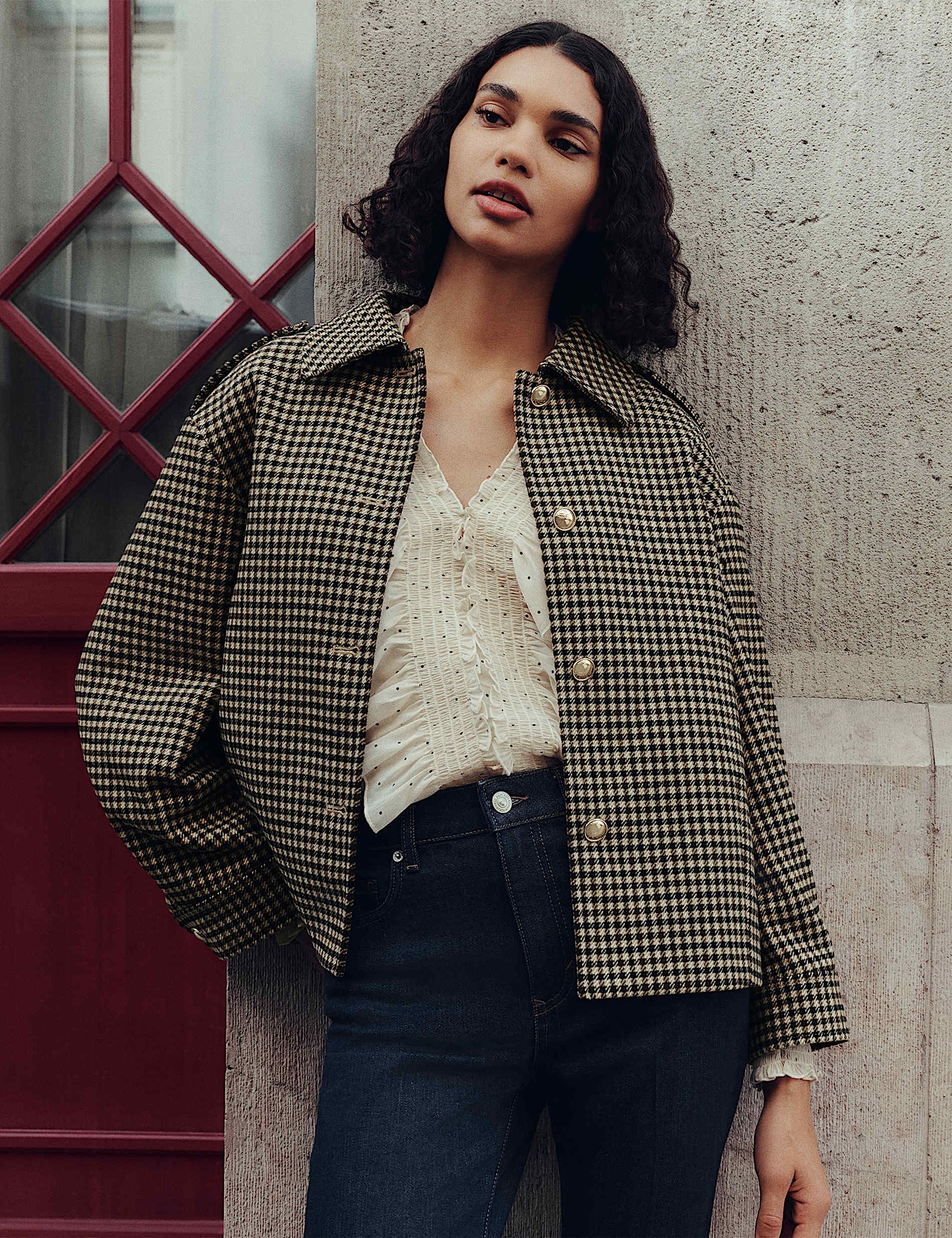 M&S Checked Collared Short Jacket