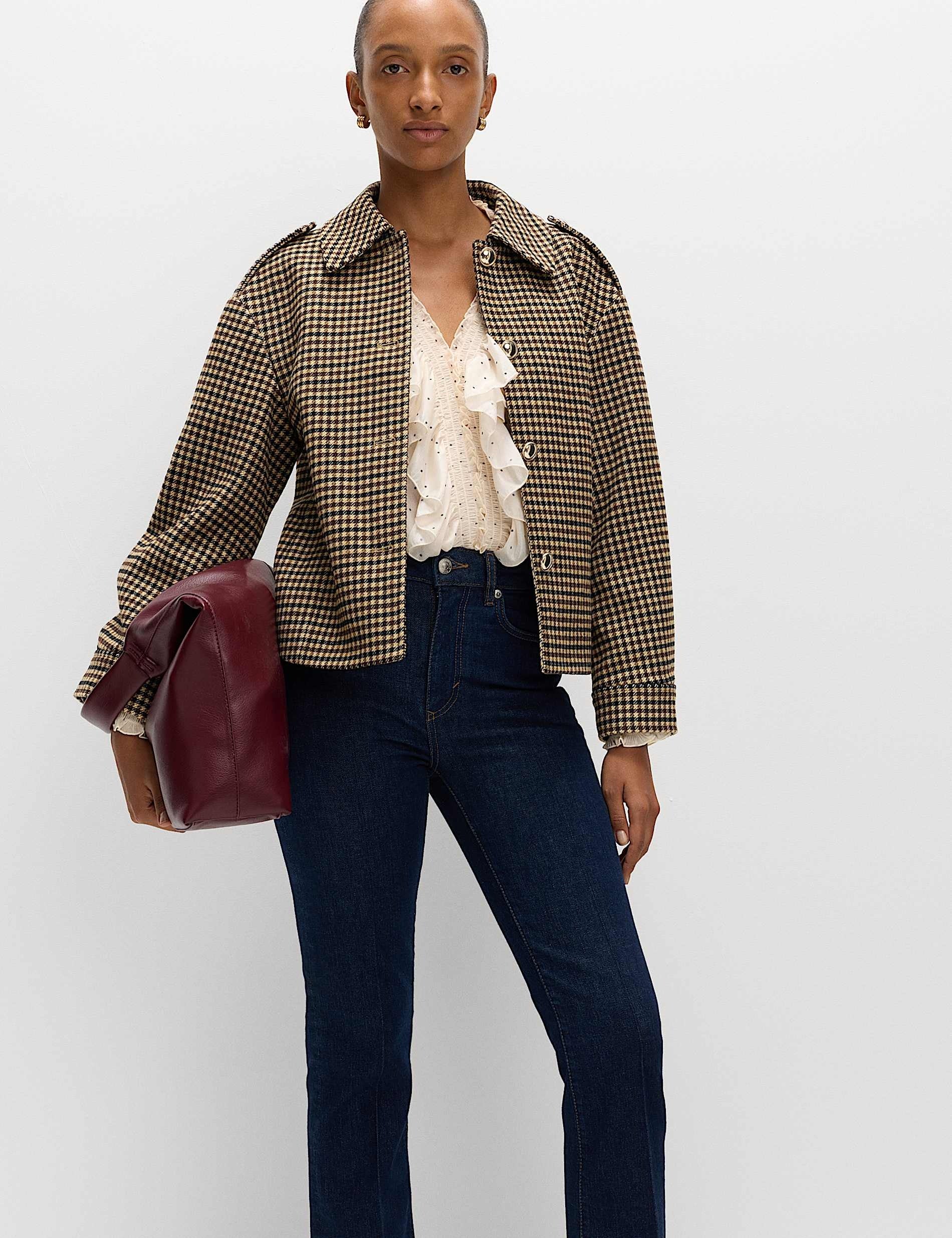 M&S Checked Collared Short Jacket
