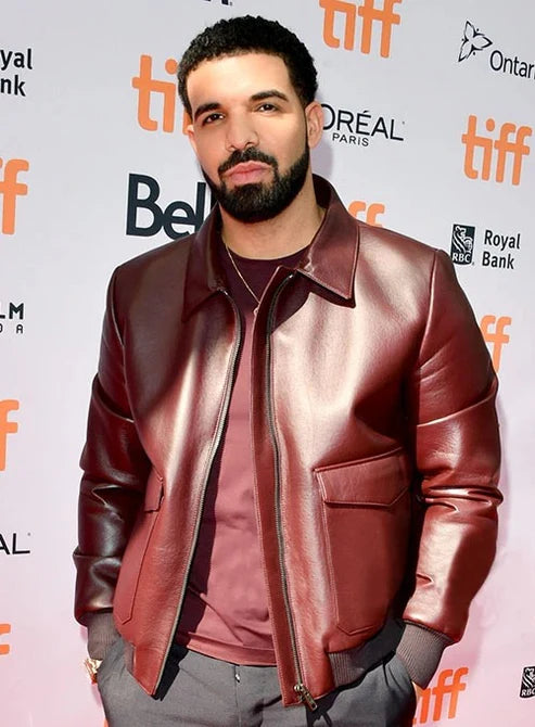 Drake Toronto Film Festival Red Leather Jacket